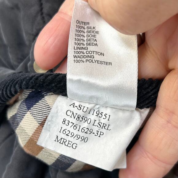 Aquascutum womens black silk quilted jacket size Medium equestrian chore - Picture 5 of 7